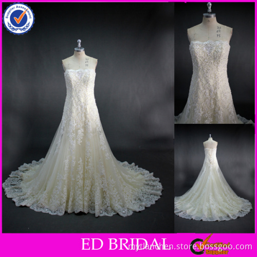 LN50 Stunning Crystal Beaded Lace Appliqued Real Sample Wedding Dress In Cream Color